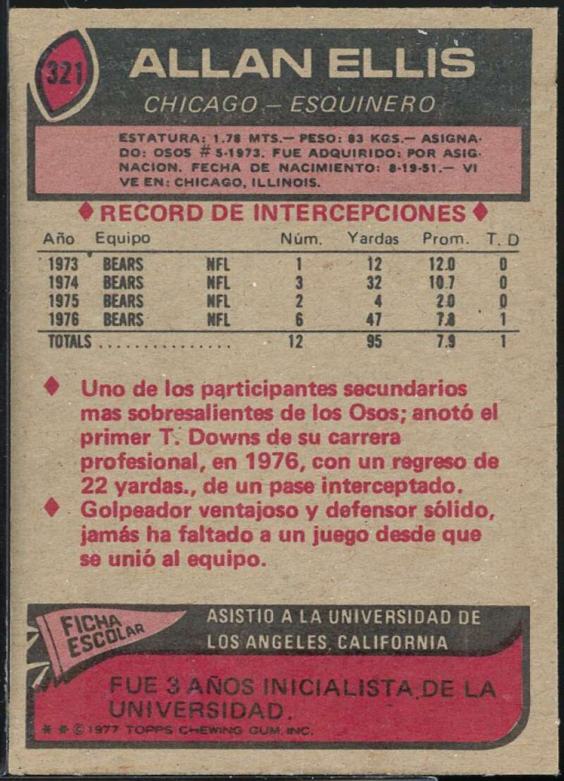 Allan Ellis Card 1977 Topps Mexican #321 Image 2
