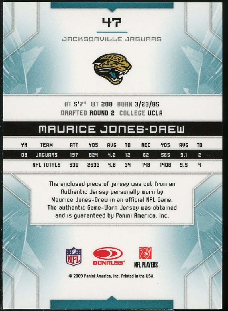 Maurice Jones-Drew Card 2009 Limited Threads #47 Image 2