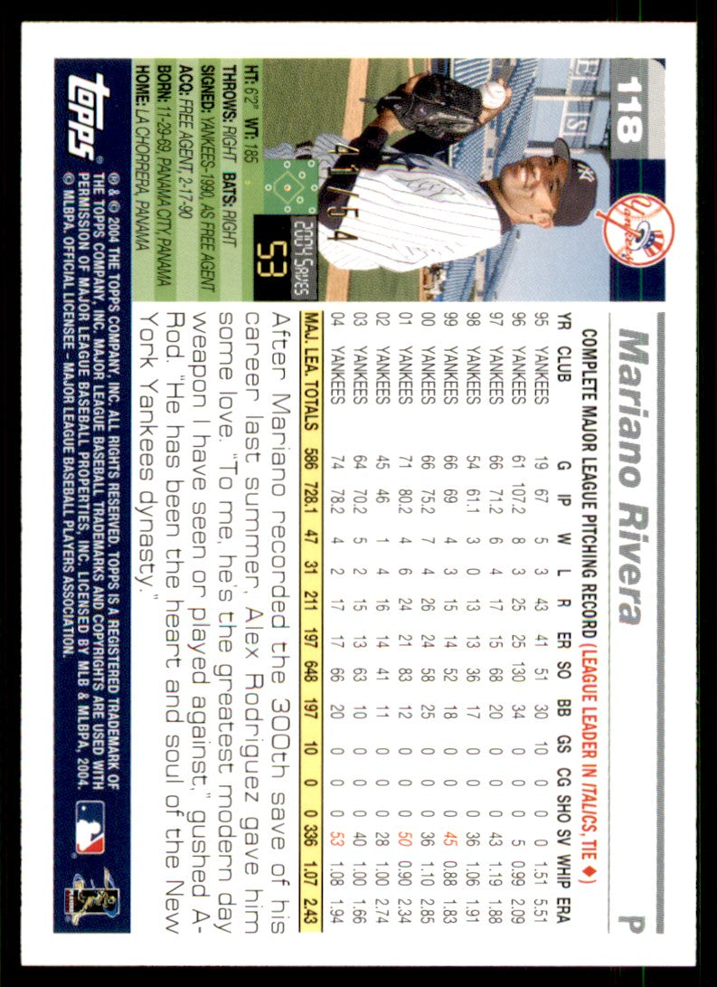 Mariano Rivera Card 2005 Topps Black #118 Image 2