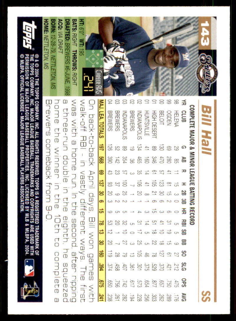 Bill Hall Card 2005 Topps Black #143 Image 2