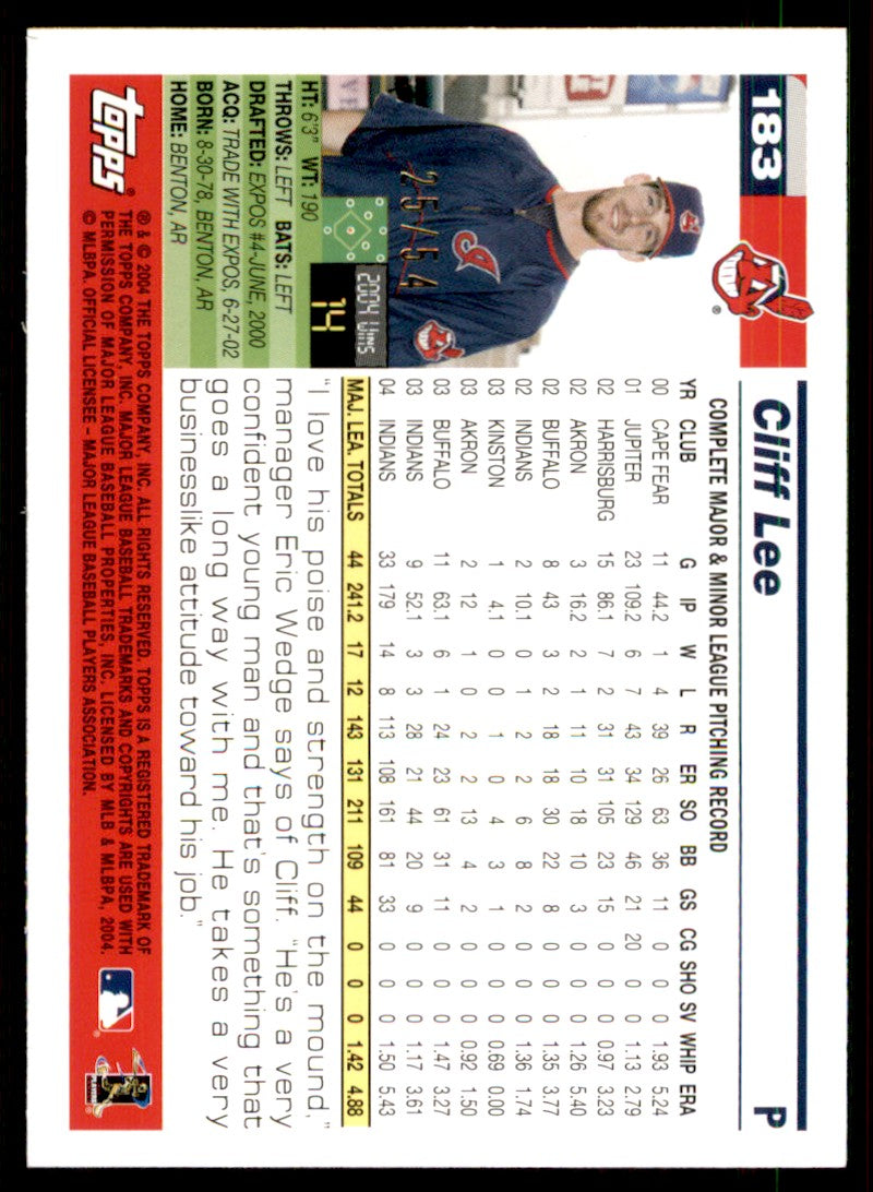 Cliff Lee Card 2005 Topps Black #183 Image 2