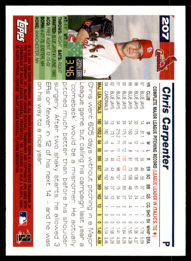 Chris Carpenter Card 2005 Topps Black #207 Image 2