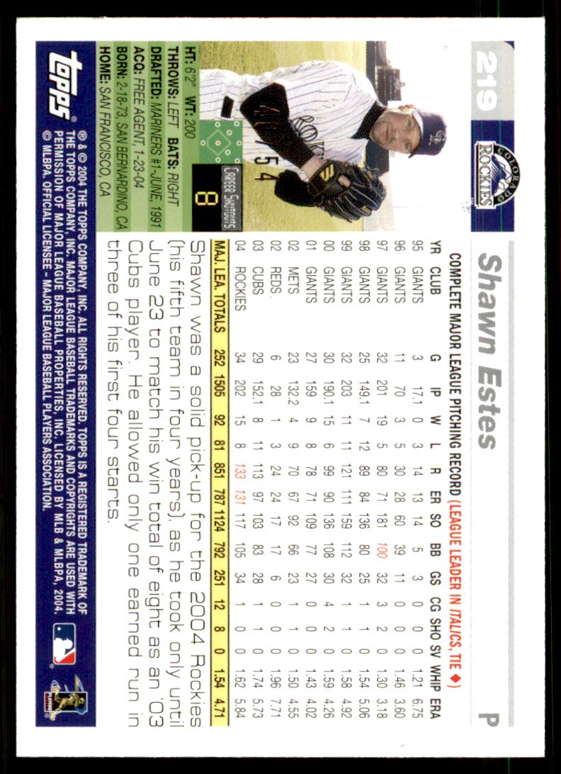 Shawn Estes Card 2005 Topps Black #219 Image 2