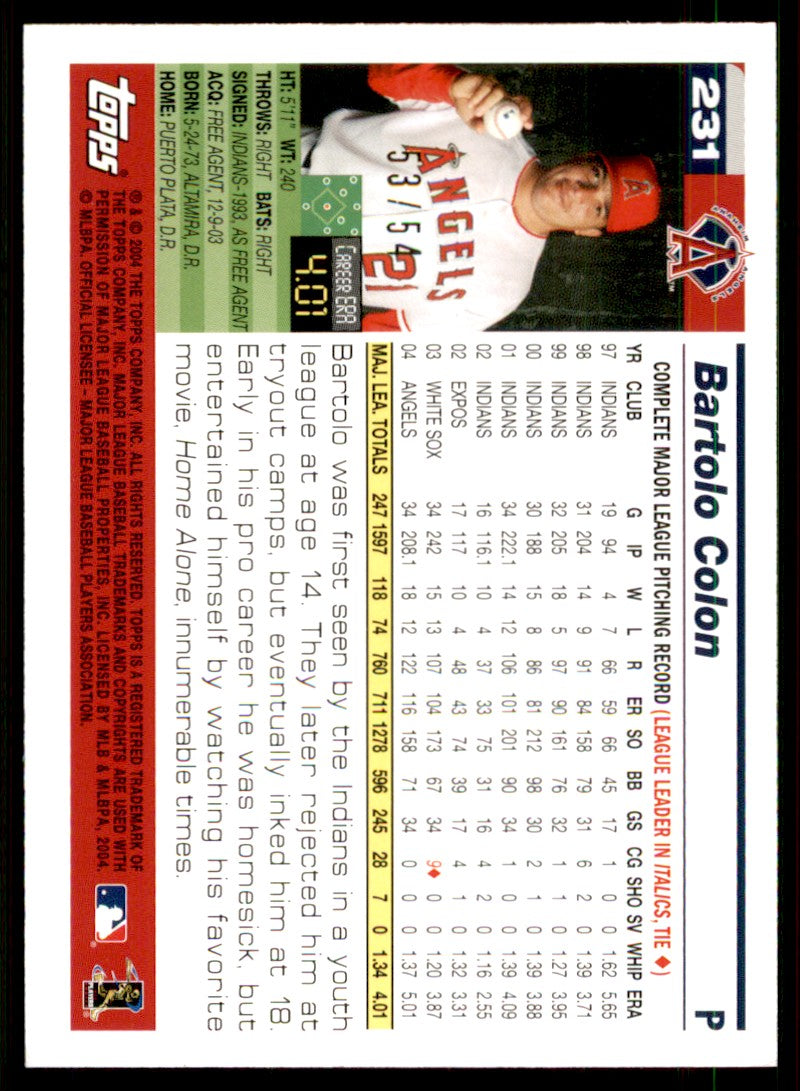 Bartolo Colon Card 2005 Topps Black #231 Image 2