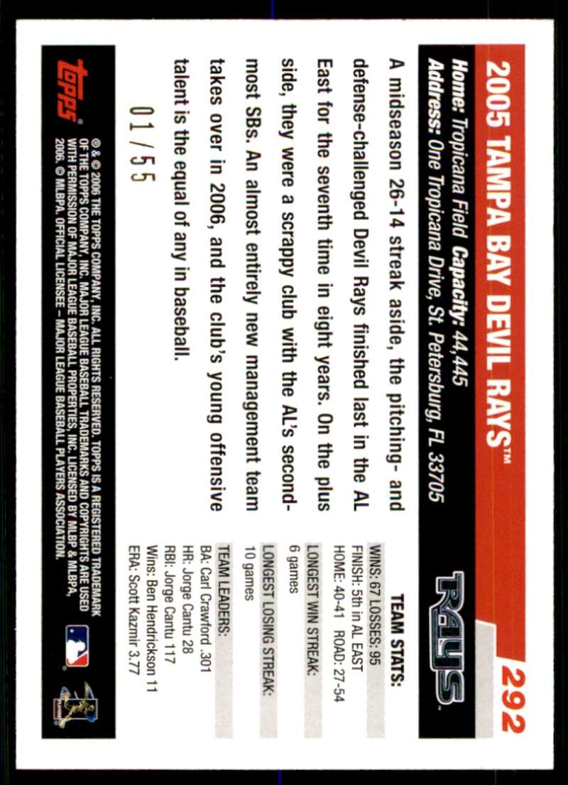 Tampa Bay Devil Rays Card 2006 Topps Black #292 Image 2