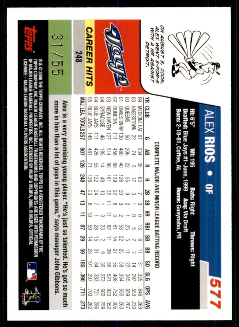 Alex Rios Card 2006 Topps Black #577 Image 2