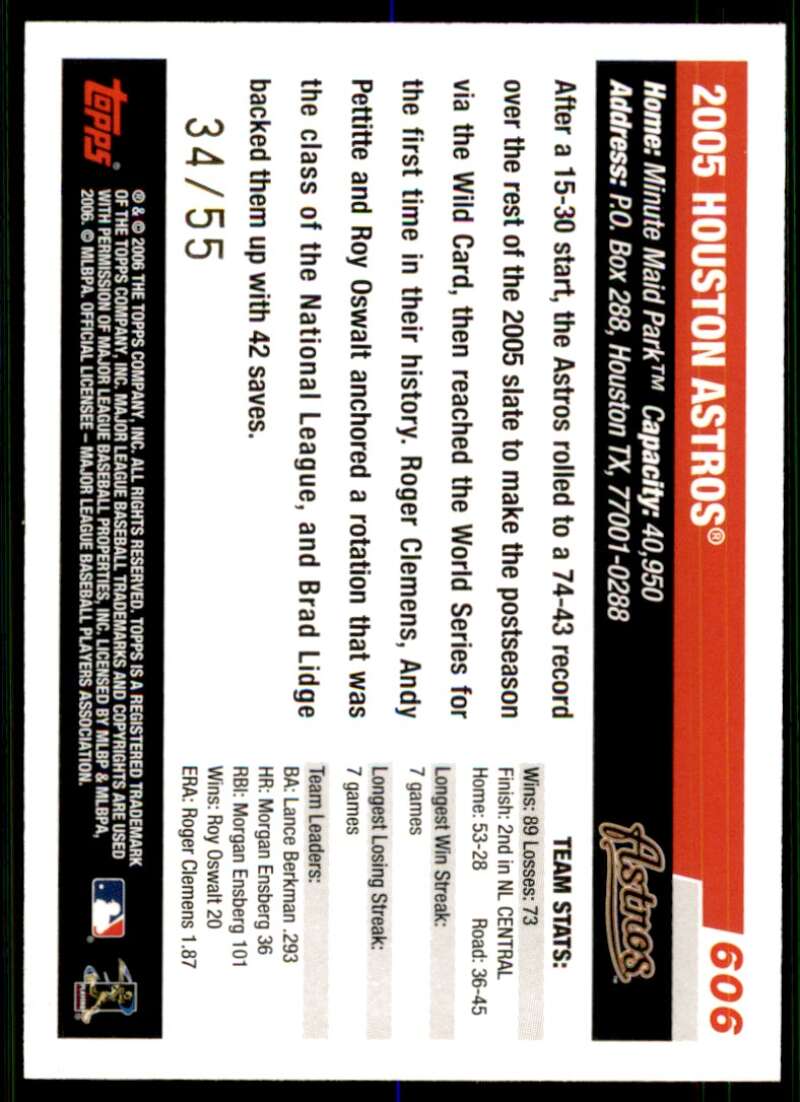 Houston Astros Card 2006 Topps Black #606 Image 2