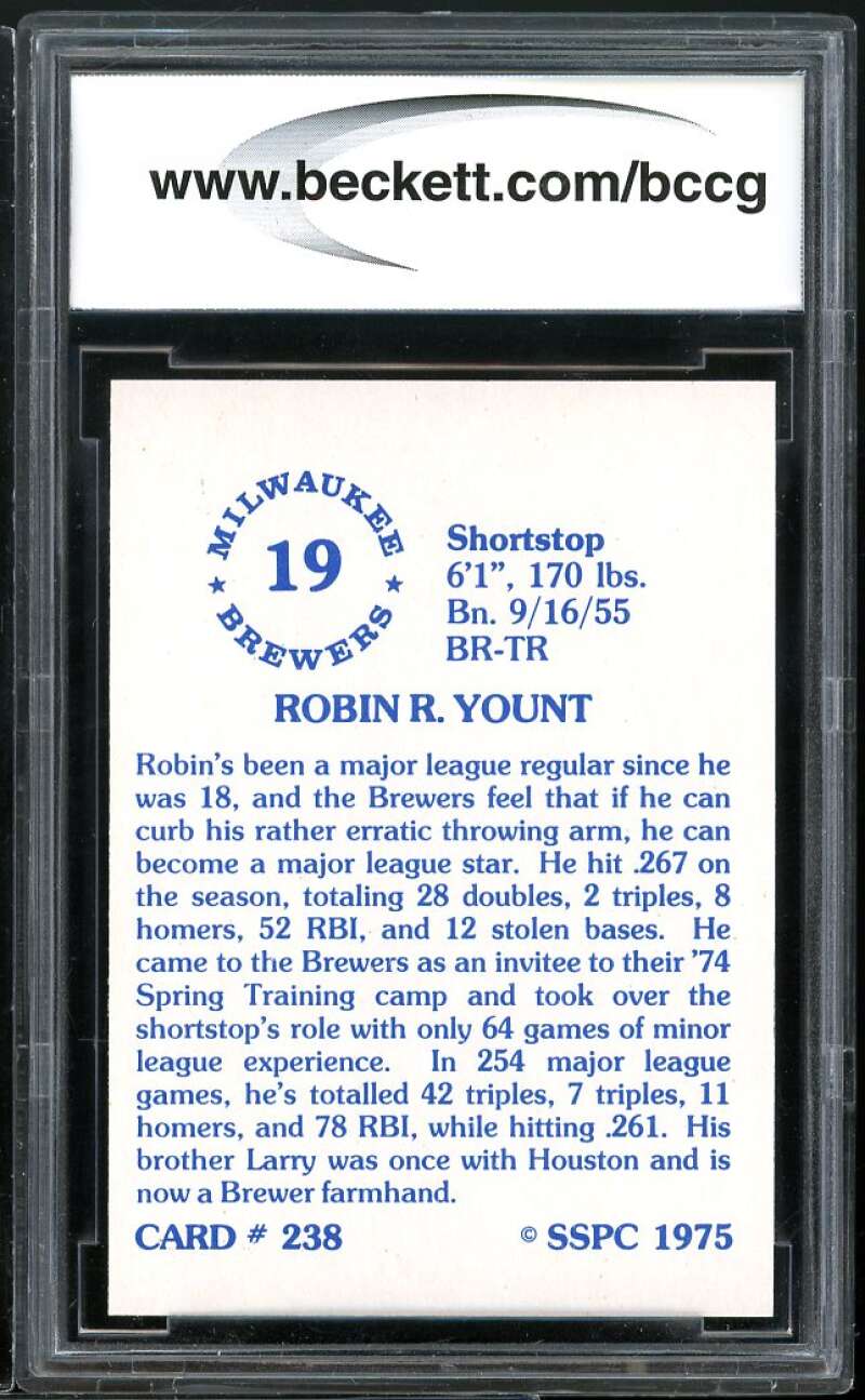 1976 SSPC #238 Robin Yount Rookie Card BGS BCCG 10 Mint+ Image 2