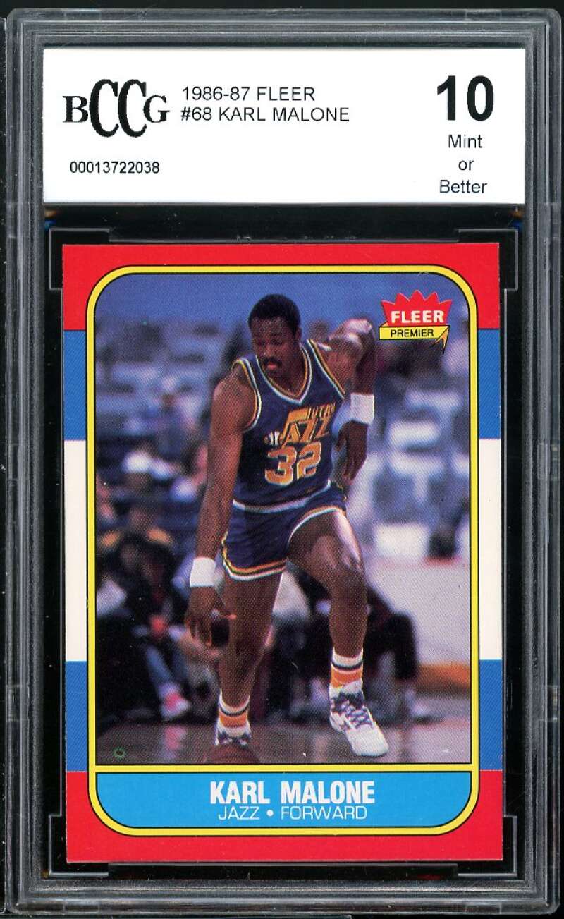 1986-87 Fleer #68 Karl Malone Rookie Card BCCG 10 Mint+ Image 1