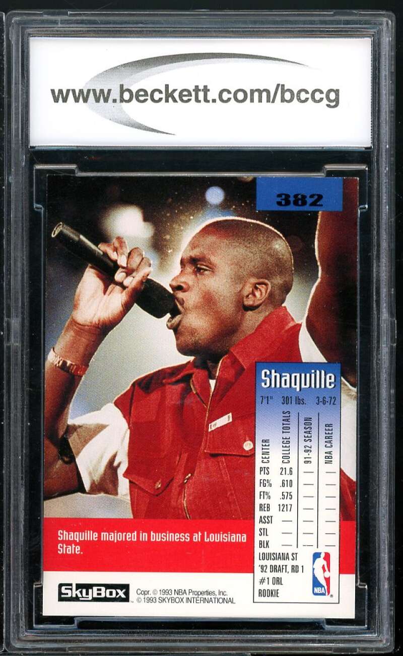 1992-93 SkyBox #382 Shaquille O'Neal Rookie Card BCCG 10 Mint+ Image 2