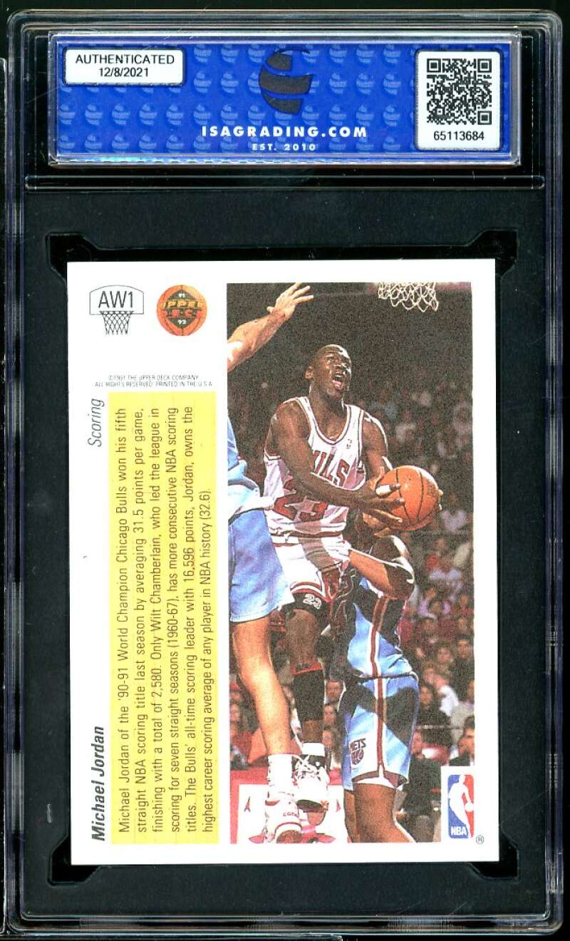 Michael Jordan Card 1991-92 Upper Deck Award Winner Holograms #AW1 ISA 9 MINT Image 2