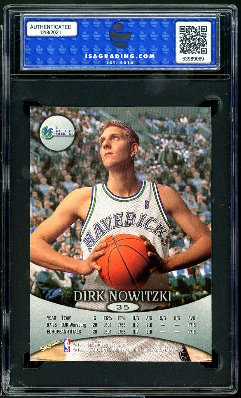 Dirk Nowitzki Rookie Card 1998-99 Skybox Molten Metal #35 ISA 9 MINT Image 2