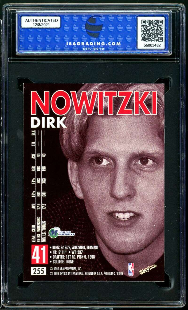 Dirk Nowitzki Rookie Card 1998-99 Skybox Premium #255 ISA 9 MINT Image 2