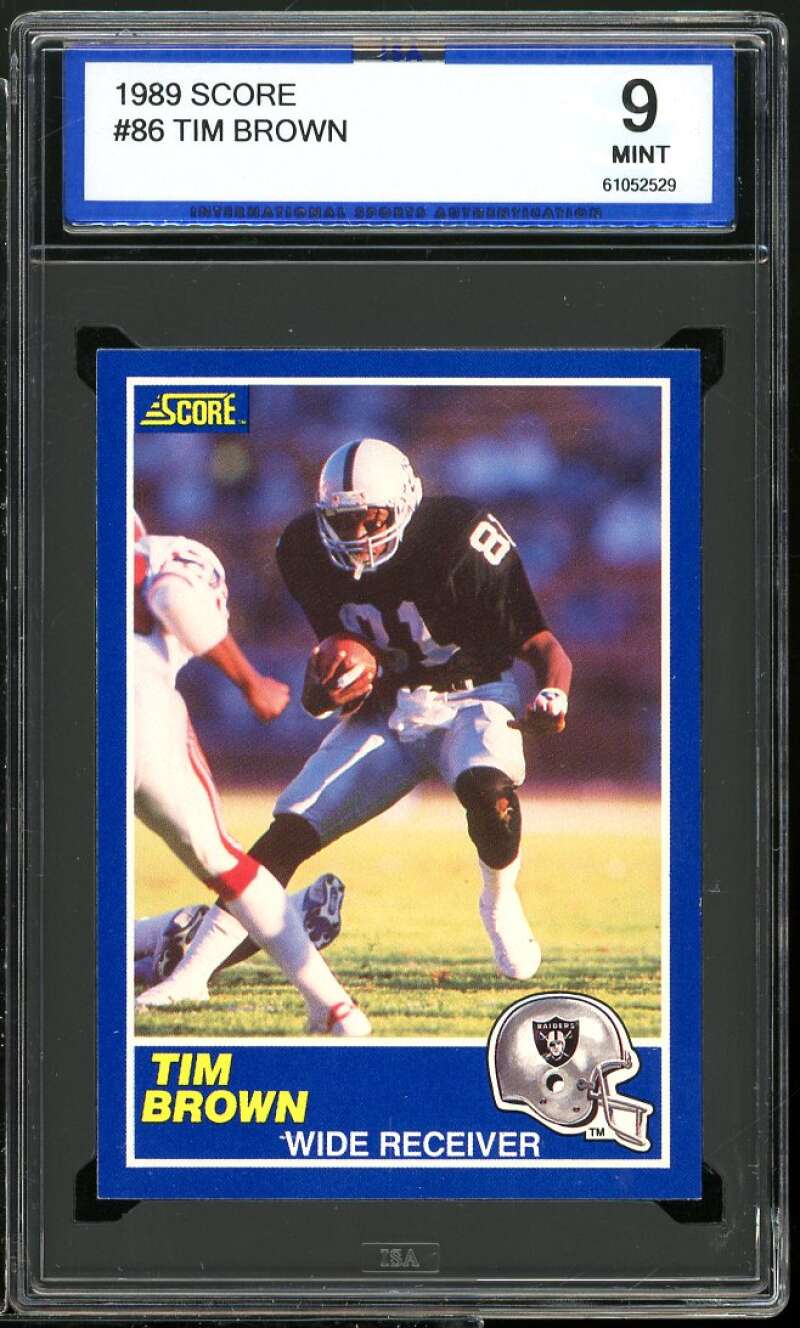 Tim Brown Rookie Card 1989 Score #86 ISA 9 MINT Image 1