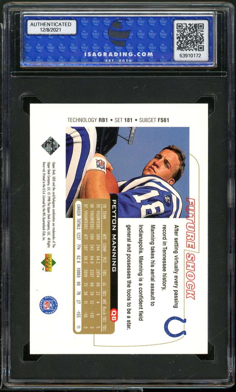 Peyton Manning Rookie Card 1998 UD3 #181 ISA 7.5 NM+ Image 2