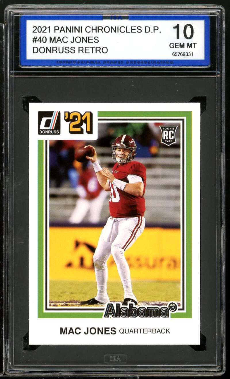 Mac Jones Rookie 2021 Panini Chronicles D.P. Donruss Retro #40 ISA 10 GEM MT Image 1