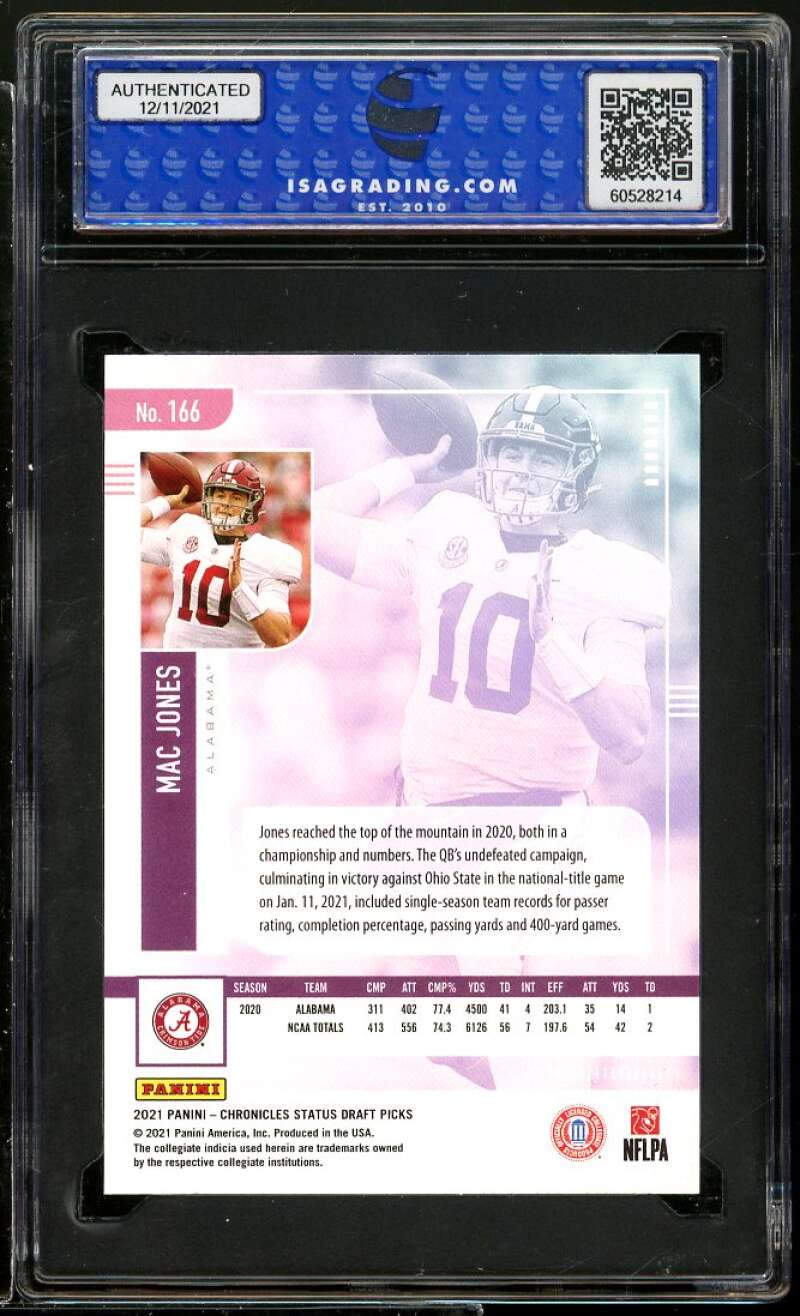 Mac Jones Rookie Card 2021 Panini Chronicles D.P. Status #166 ISA 10 GEM MT Image 2