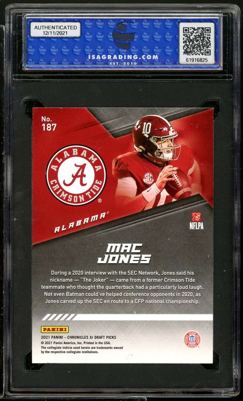 Mac Jones Rookie Card 2021 Panini Chronicles D.P. XR #187 ISA 9 MINT Image 2