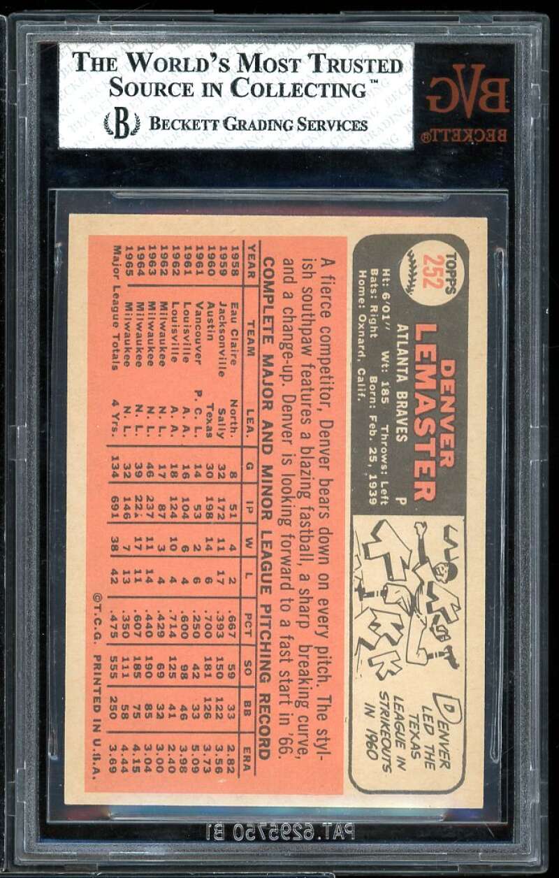 Denver Lemaster Card 1966 Topps #252 BVG BVG 8 Image 2