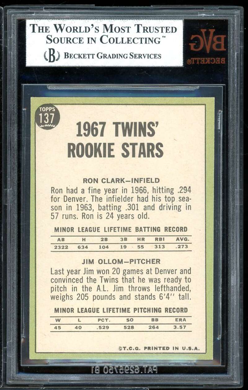 Ron Clark/Jim Ollom Rookie Card 1967 Topps #137 BVG BVG 8 Image 2