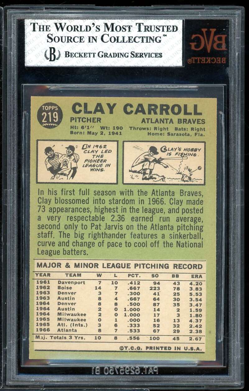 Clay Carroll Card 1967 Topps #219 BVG BVG 8 Image 2