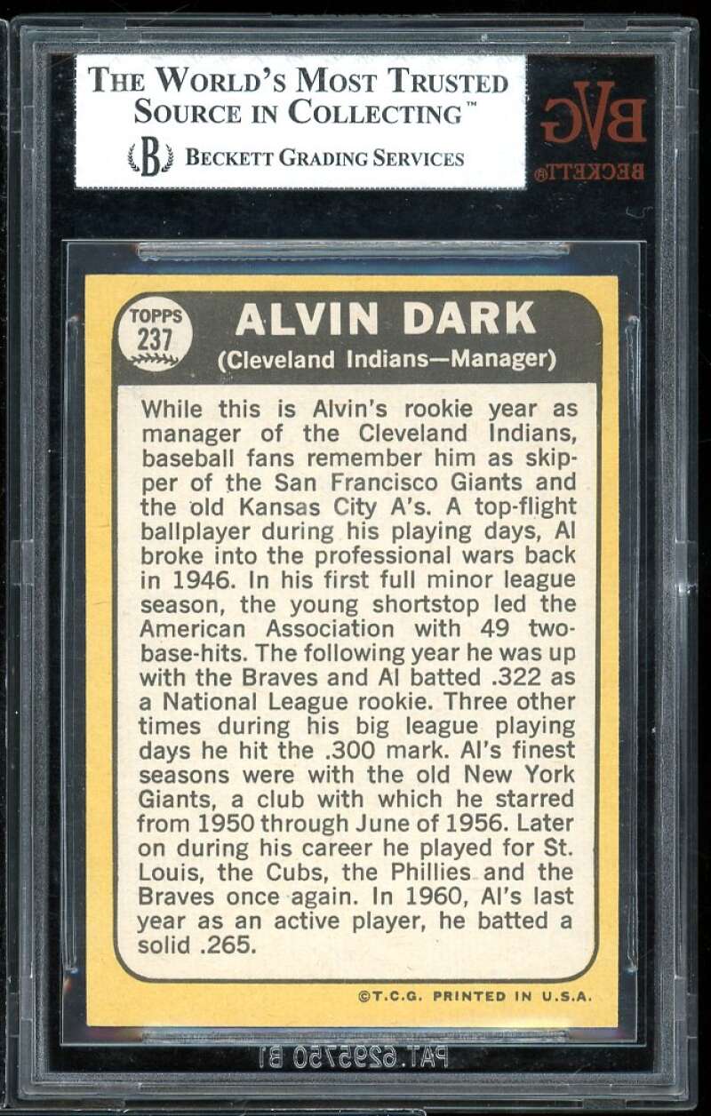 Alvin Dark Card 1968 Topps #237 BVG BVG 8 Image 2