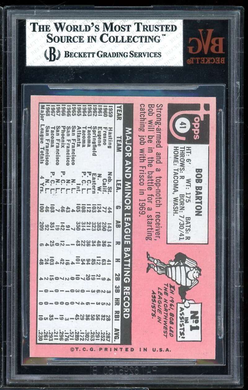 Bob Barton Card 1969 Topps #41 BVG BVG 7.5 Image 2