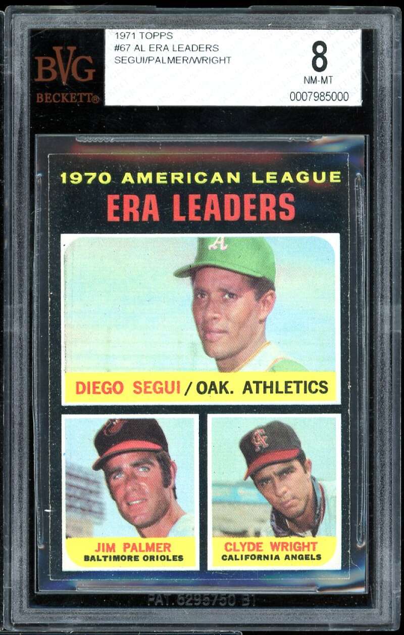 Diego Segui/Jim Palmer/Clyde Wright LL Card 1971 Topps #67 BVG BVG 8 Image 1