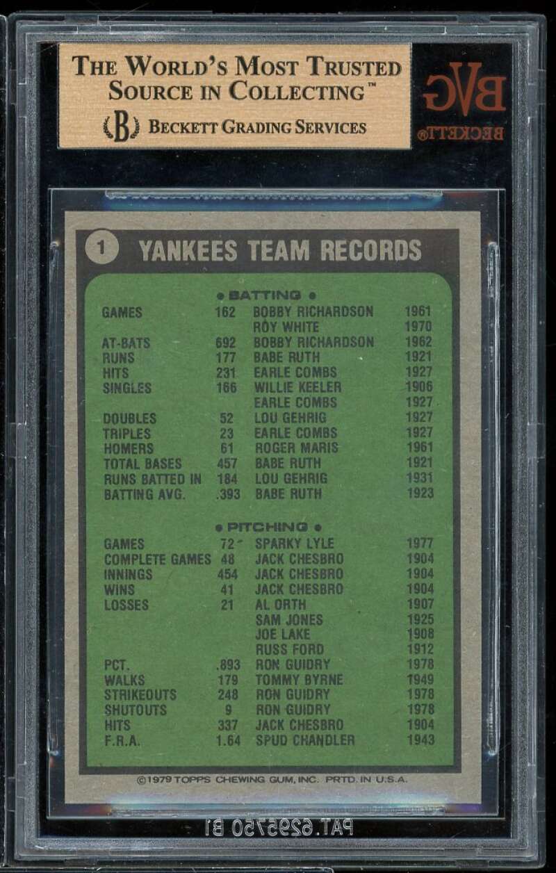 Yankees Team/Bob Lemon 1979 Topps Burger King New York Yankees #1 BVG BVG 9.5 Image 2