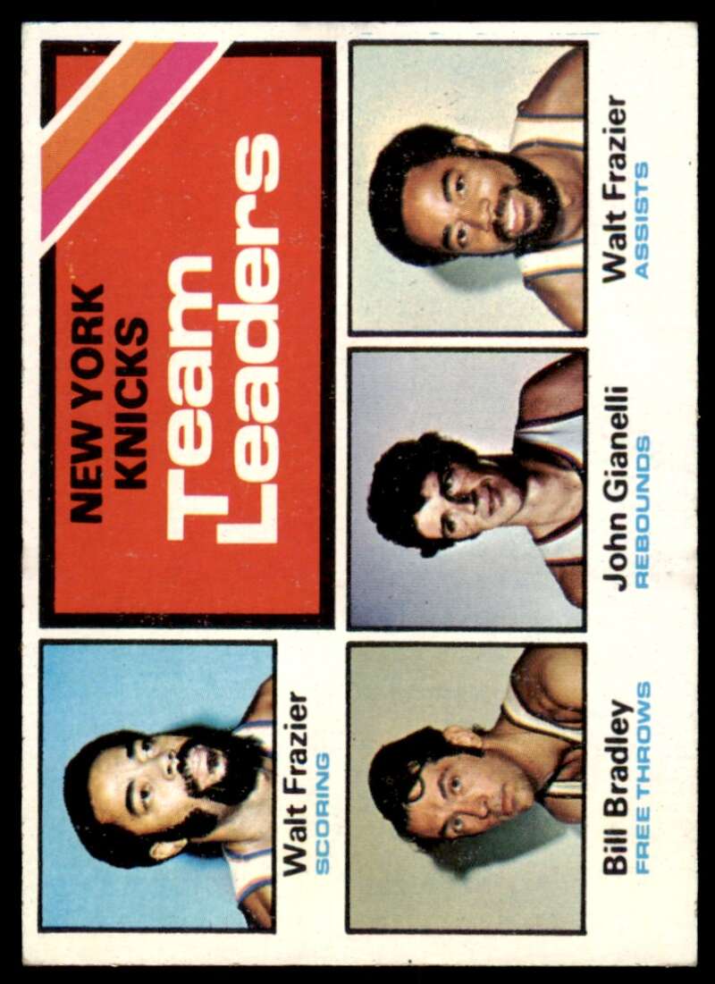 New York Knicks Team Leaders (Gianelli/Frazier/Bradley) Card 1975-76 Topps #128 Image 1