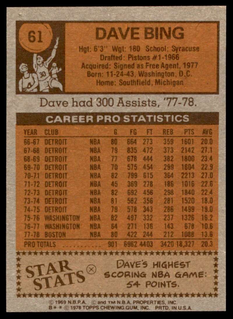 Dave Bing Card 1978-79 Topps #61 Image 2