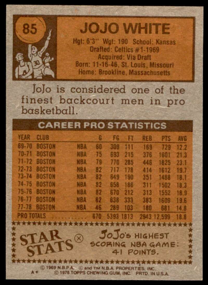 Jo Jo White Card 1978-79 Topps #85 Image 2