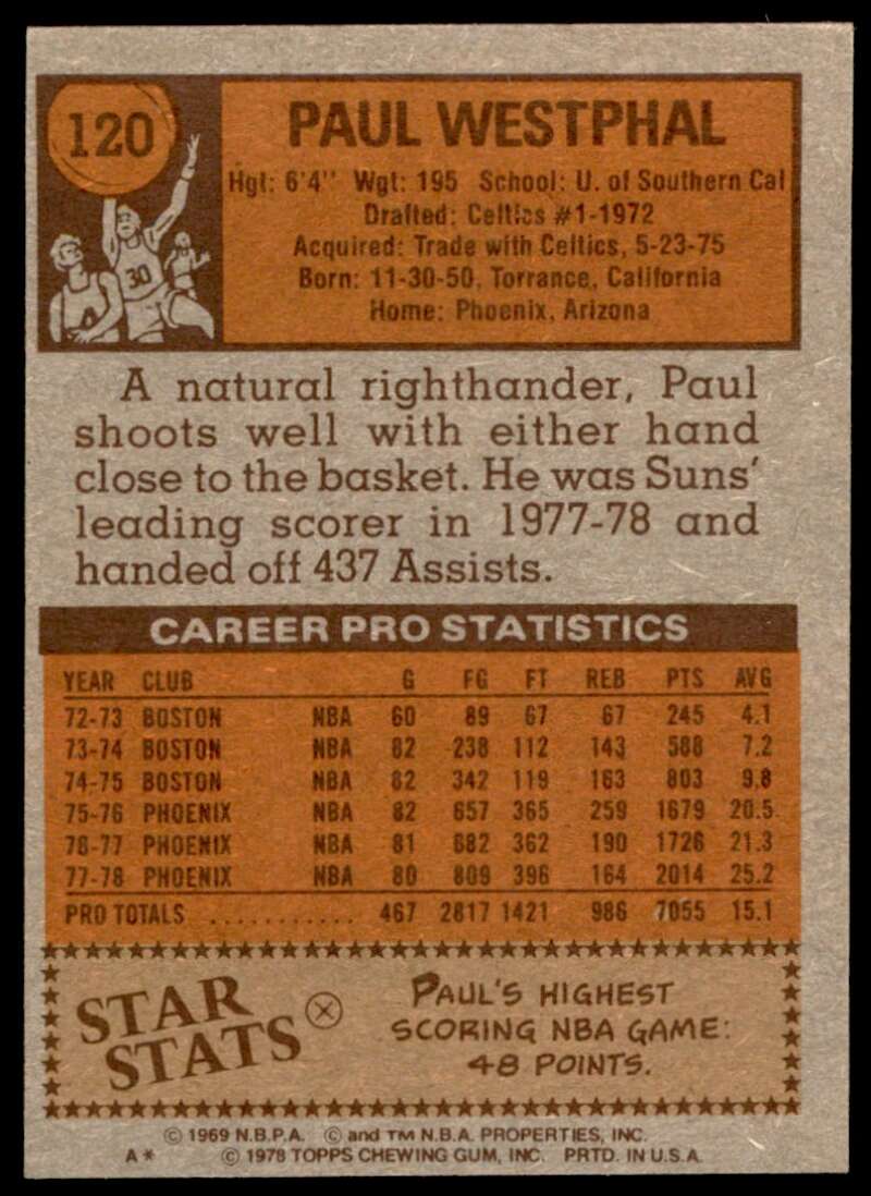 Paul Westphal Card 1978-79 Topps #120 Image 2