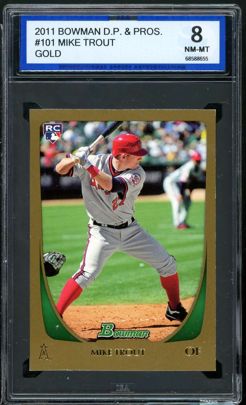 Mike Trout Rookie Card 2011 Bowman Draft Picks n Prospects Gold #101 ISA 8 NM-MT Image 1