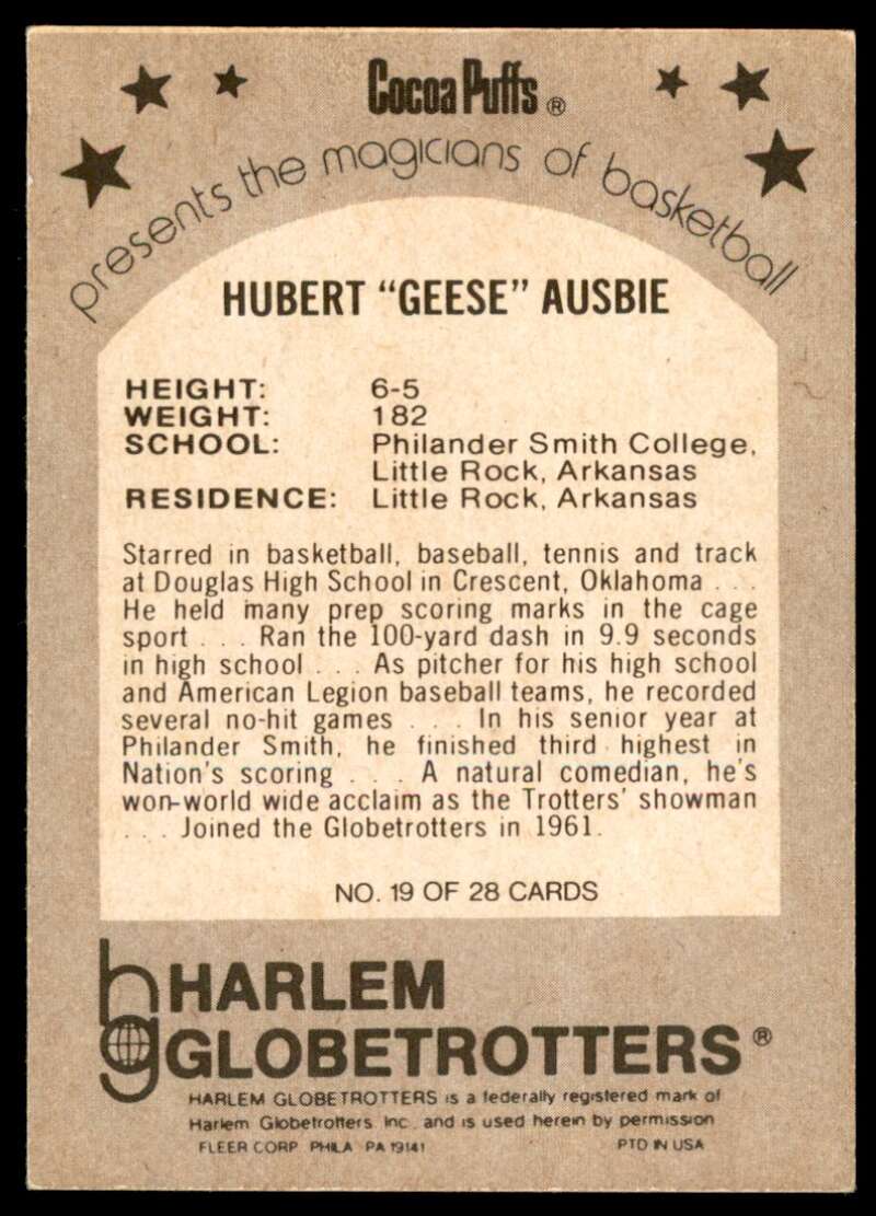 Geese Ausbie Card 1971-72 Globetrotters 84 #21 Image 2