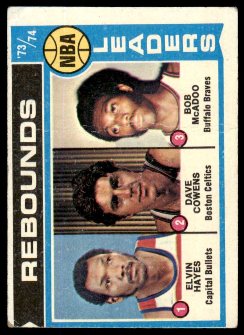 Elvin Hayes/Dave Cowens/Bob McAdoo Leader Card 1974-75 Topps #148 Image 1