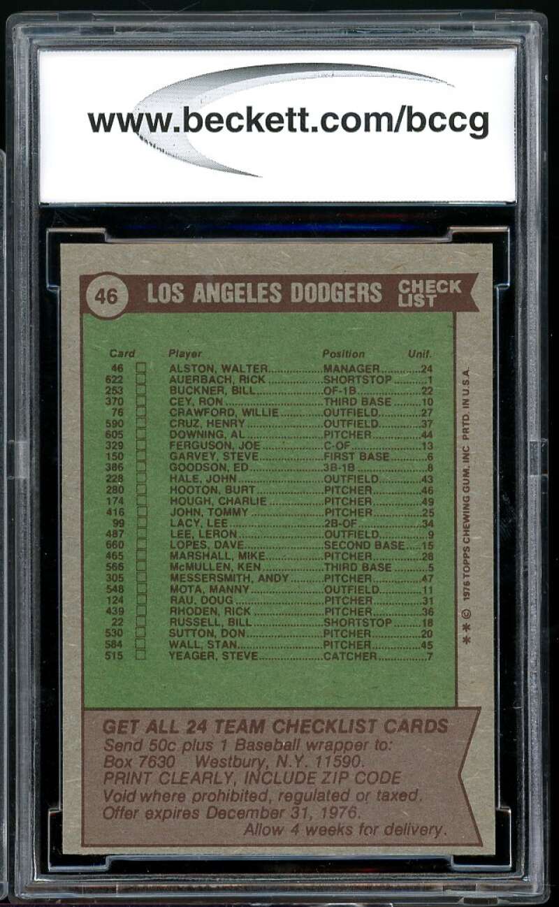 Los Angeles Dodgers - Walt Alston Team Card 1976 Topps #46 BGS BCCG 9 Image 2