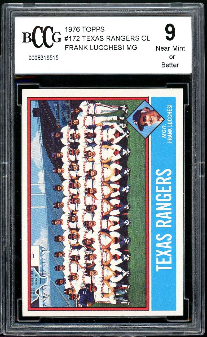 Texas Rangers - Frank Lucchesi Team Card 1976 Topps #172 BGS BCCG 9 Image 1