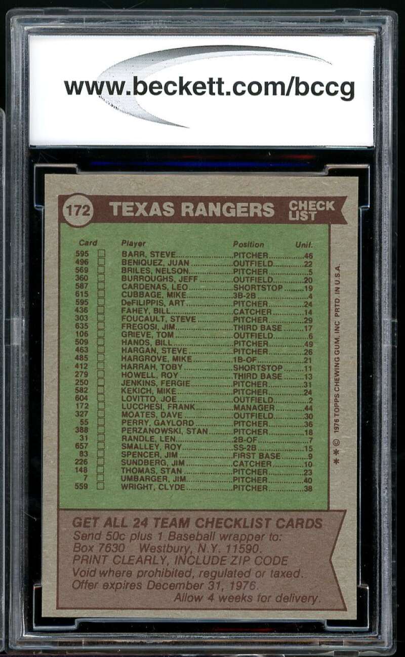 Texas Rangers - Frank Lucchesi Team Card 1976 Topps #172 BGS BCCG 9 Image 2