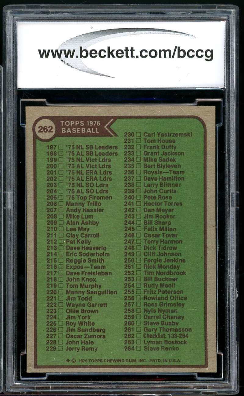 Checklist 133-264 Card 1976 Topps #262 BGS BCCG 9 Image 2