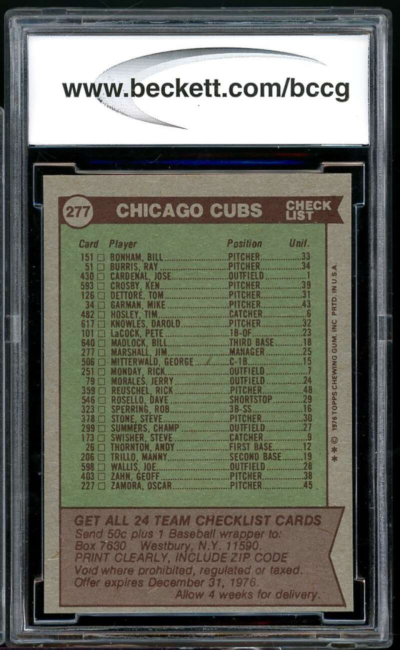 Chicago Cubs - Jim Marshall Team Card 1976 Topps #277 BGS BCCG 9 Image 2