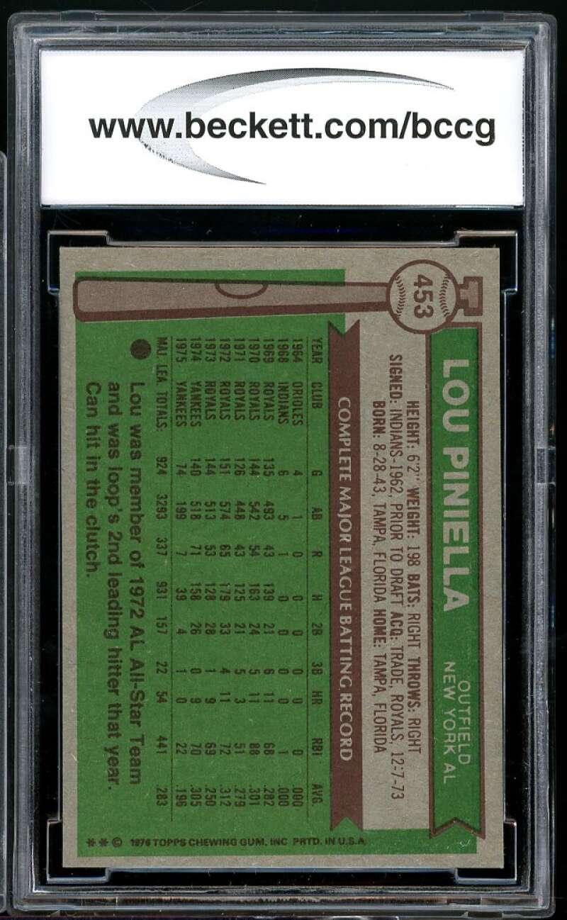 Lou Piniella Card 1976 Topps #453 BGS BCCG 9 Image 2