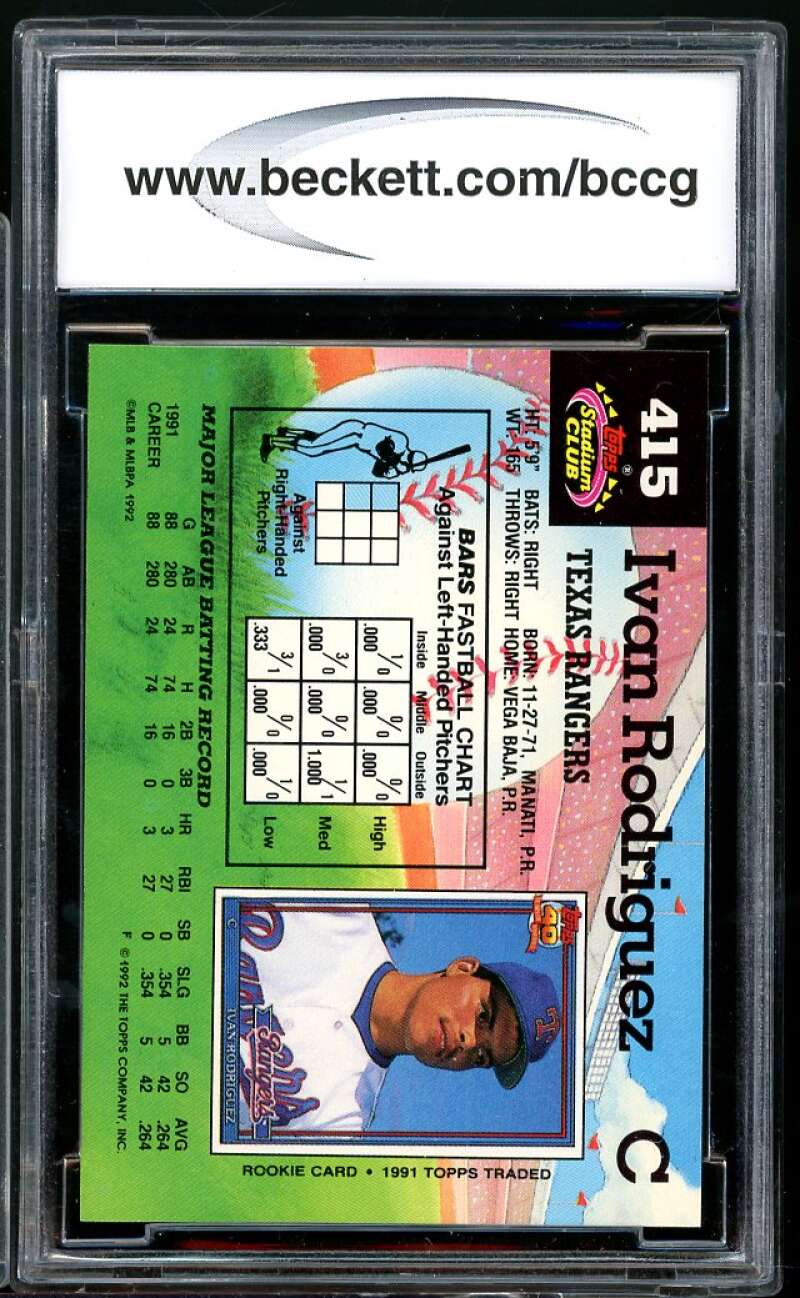 Ivan Rodriguez Card 1993 Stadium Club #415 BGS BCCG 10 Image 2