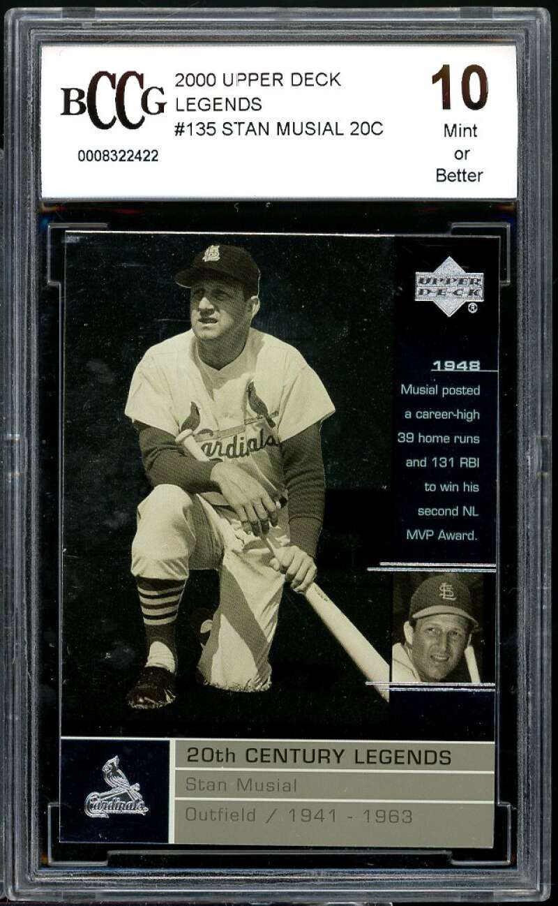 Stan Musial Card 2000 Upper Deck Legends #135 BGS BCCG 10 Image 1