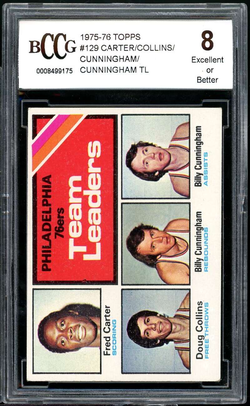 Team Leaders (Doug Collins/Billy Cunningham) Card 1975-76 Topps #129 BGS BCCG 8 Image 1