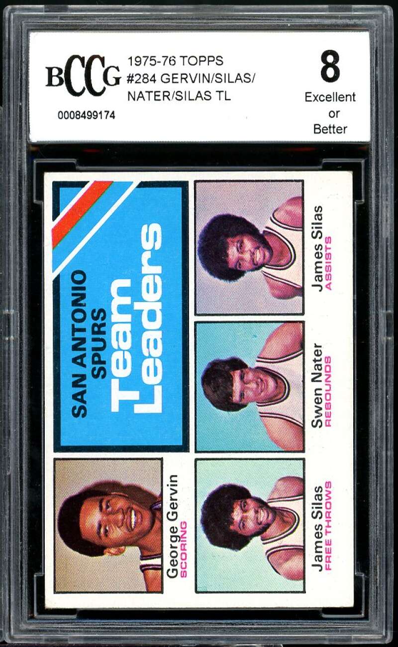 Team Leaders (George Gervin/James Silas/ Nater) 1975-76 Topps #284 BGS BCCG 8 Image 1