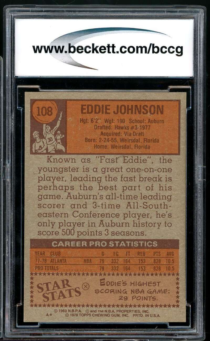 Eddie Johnson Card 1978-79 Topps #108 BGS BCCG 9 Image 2