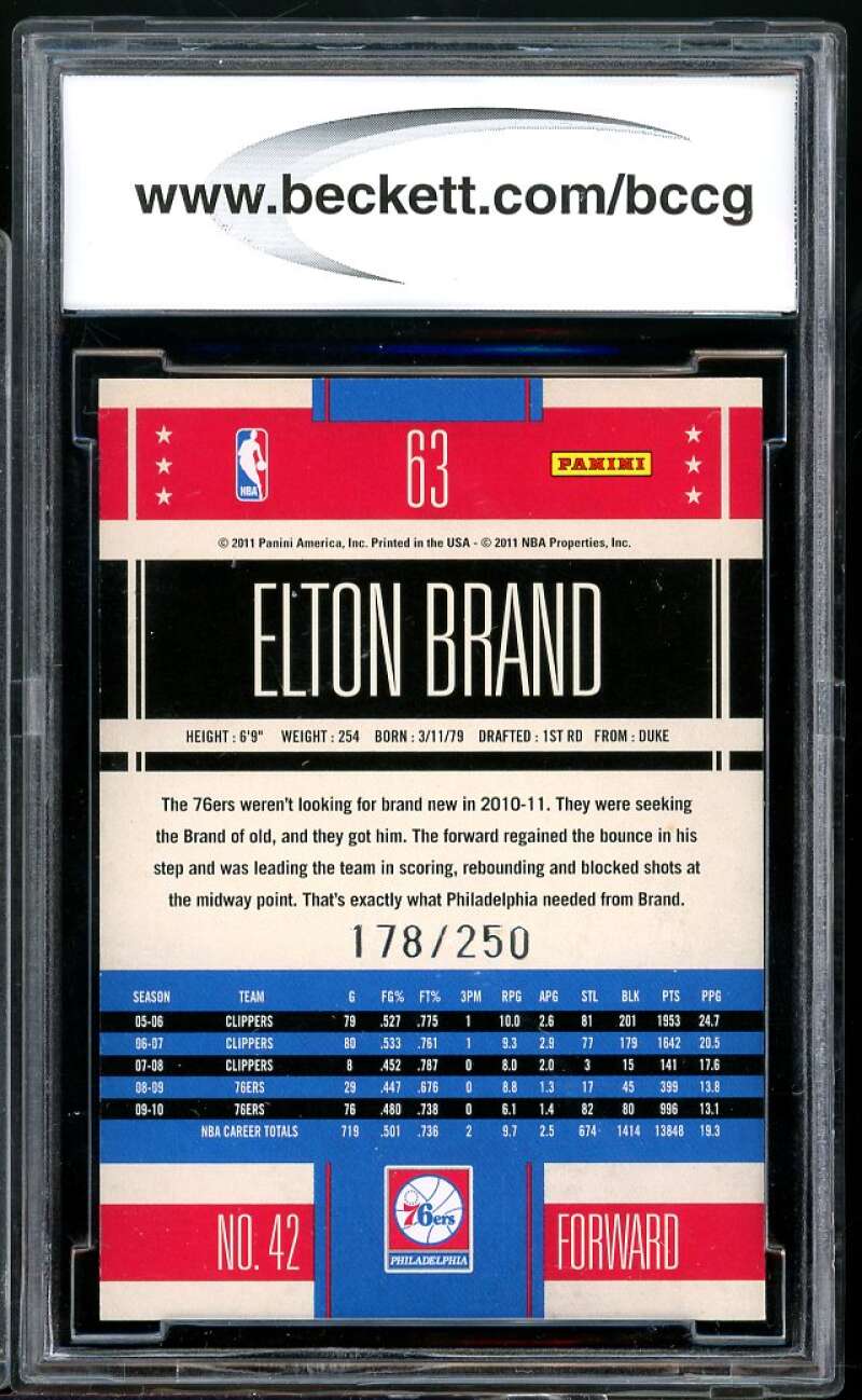 Elton Brand 2010-11 Panini Classics Timeless Tributes Silver #63 BGS BCCG 10 Image 2