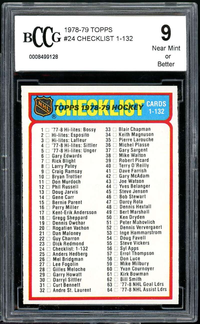 Checklist 1-132 Card 1978-79 Topps #24 BGS BCCG 9 Image 1