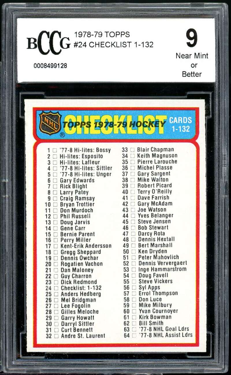 Bccg Label Back Checklist 1-132 Card 1978-79 Topps #24 BGS BCCG 9 ...